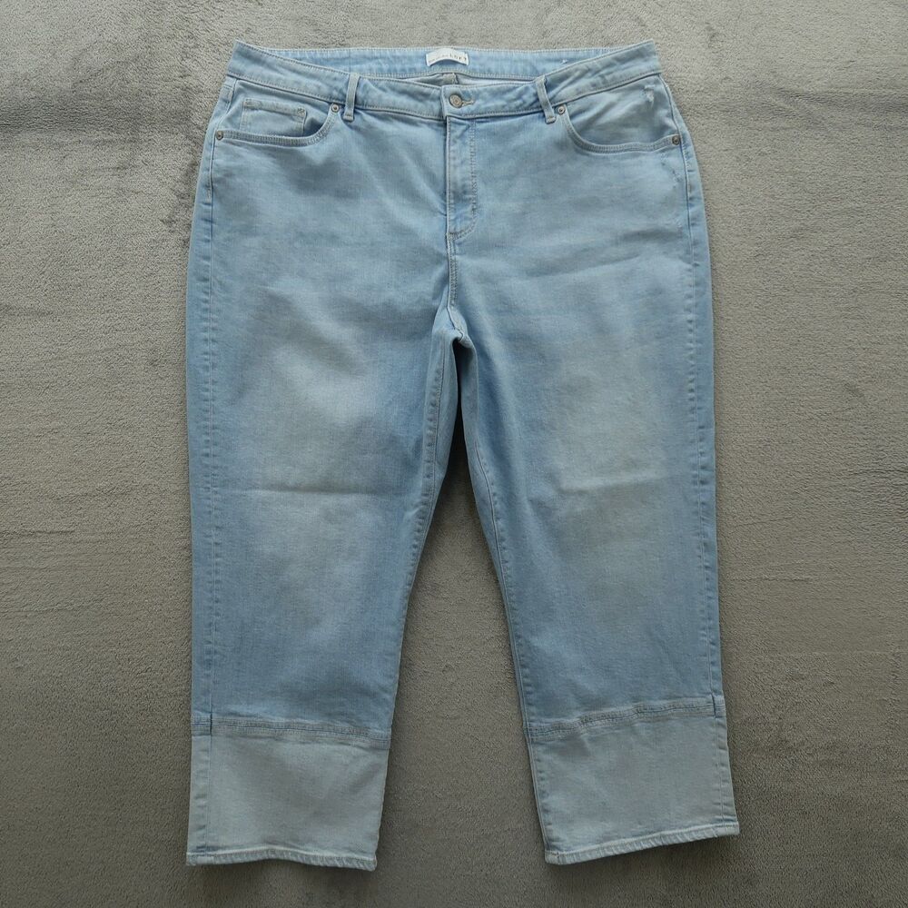 Loft Jeans Women's Size 18 Blue High-Rise The Girlfriend 25" Inseam Distressed